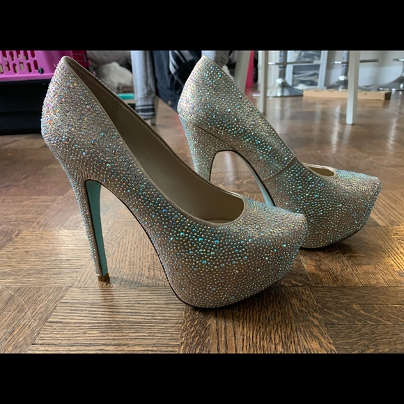 Betsey Johnson Blue Rhinestone High Heels - Picture 3 of 8